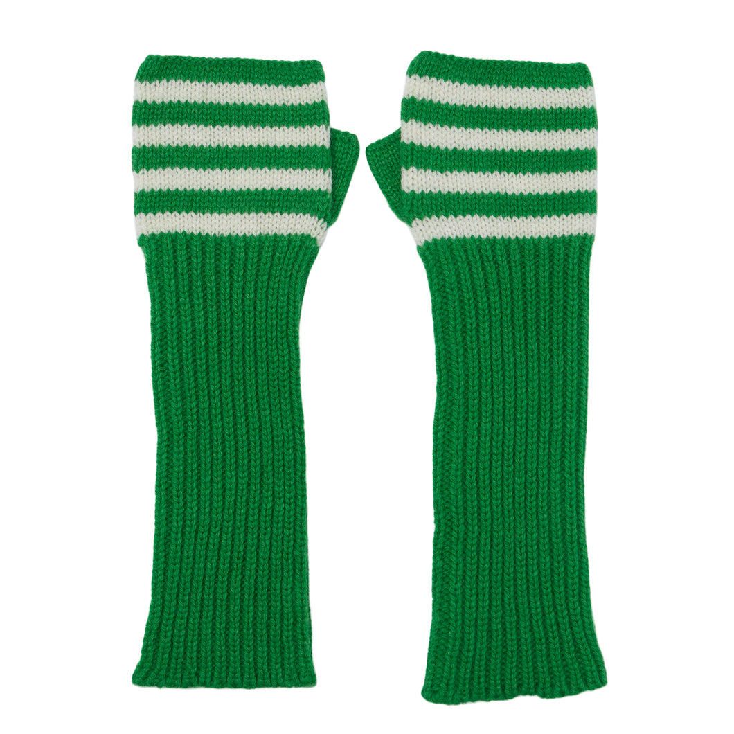 NEW Breton Cashmere Loose Rib Wrist Warmers - Green/Off White