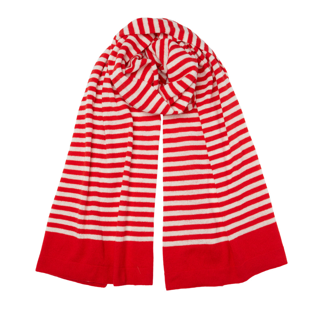 NEW Breton Knitted Cashmere Scarf - Red/Off White