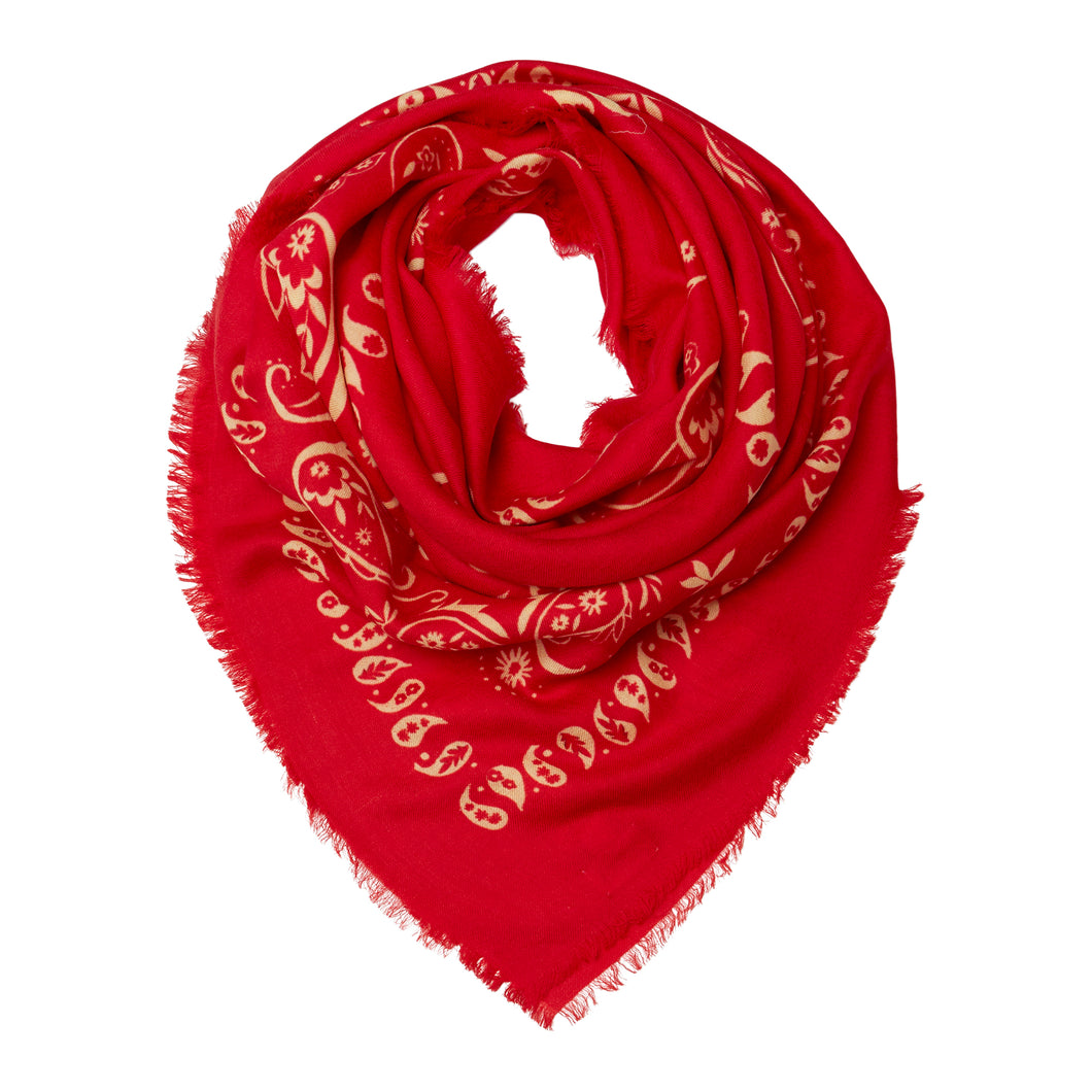 NEW Large Cashmere Printed Bandana - Red/Ecru