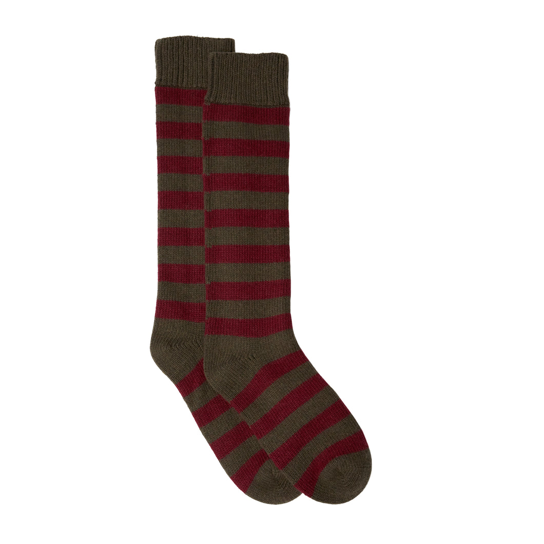 NEW Stripe Cashmere Mix Socks - Khaki/Plum