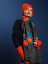 Load image into Gallery viewer, NEW Mexican Flower Pashmina - Cashmere &amp; Cotton - Grey/Orange/Blue
