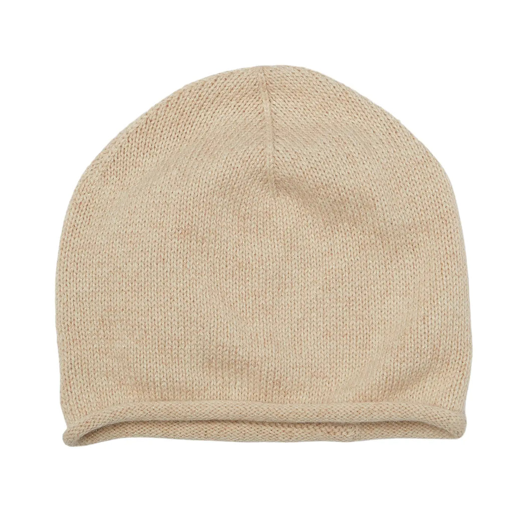 NEW Cashmere Plain Knit Beanie - Lurex Cream