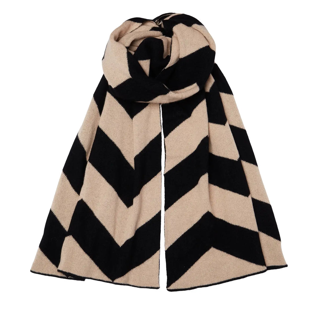 NEW Chevron Cashmere Scarf - Black/Cream