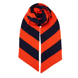 NEW Long Skinny Diagonal Stripe Cashmere Scarf - Orange/Navy